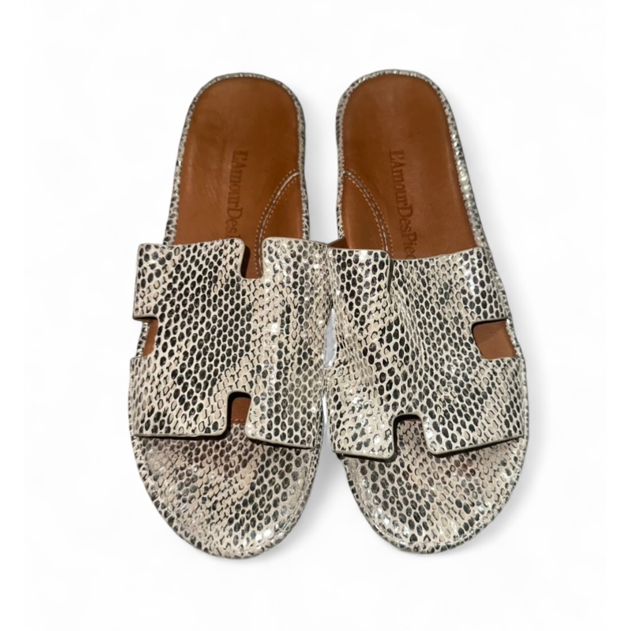 L'amour Des Pieds Catiana Women's 7.5 Silver Leather Slip On Sandals Hstrap $220